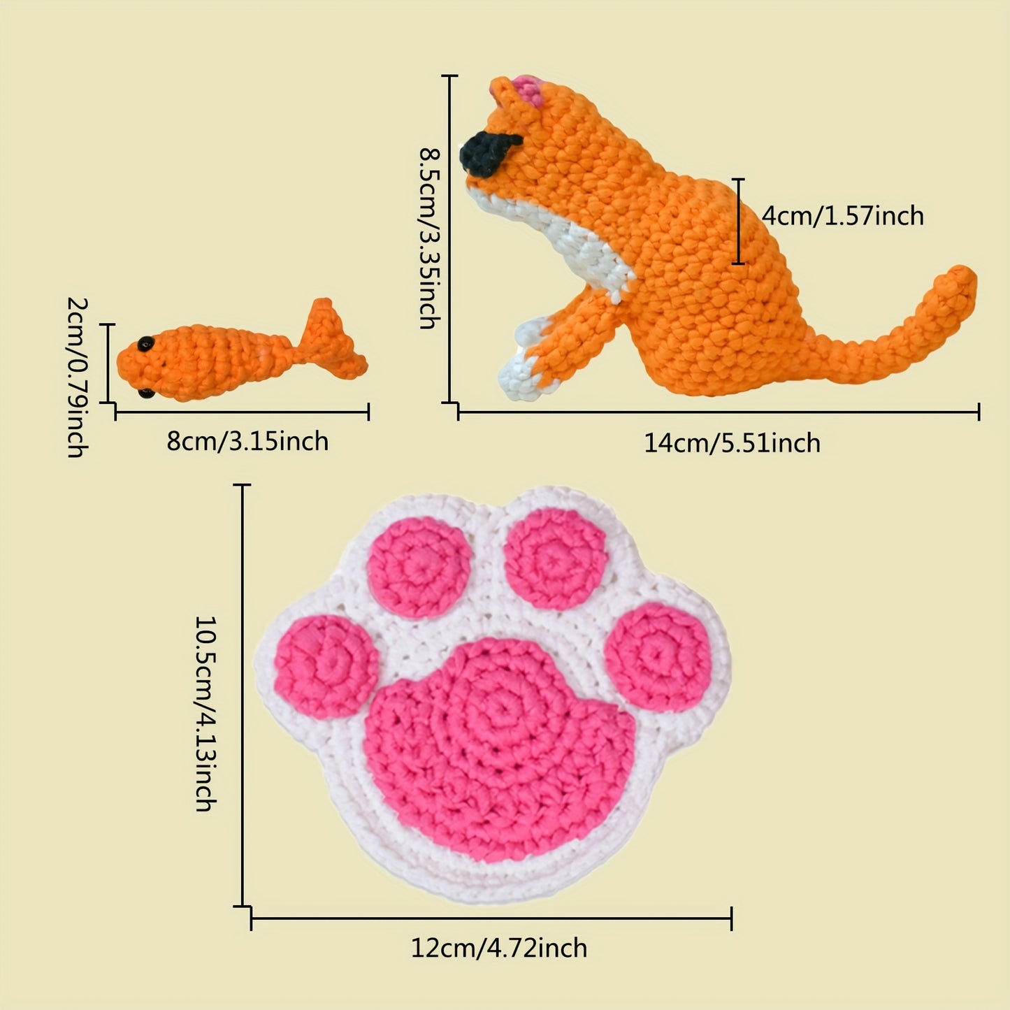 DIY Cat Crochet Starter Kits For Beginners Cat, Fish, Cat Paw Crochet Set Beginners Making Gifts, Coasters, Ornaments With Step-by-Step Video Tutorials Easy Amigurumi Crochet Kit