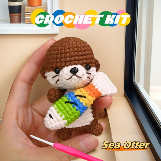 1 Set Of Beginner Crochet Kit for A Sea Otter, Beginner Friendly, Including English Instructional Video, Adult Crochet Kit, Birthday Gifts, Party Gifts, Christmas Gifts