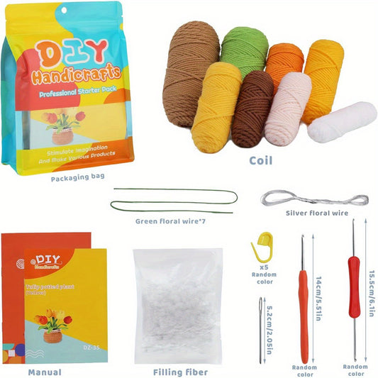 Crochet kit for Beginners Adults and Kids Knitting Flower and Plant for Starter Lovers Learn How to with Step- by- Step Video Tutorial for DIY Kits