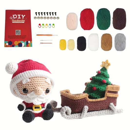 1 Material Kit, Sledge + Christmas Tree for Seniors, Beginner Crochet Kit for Adults Handmade DIY Knitting Supplies.
