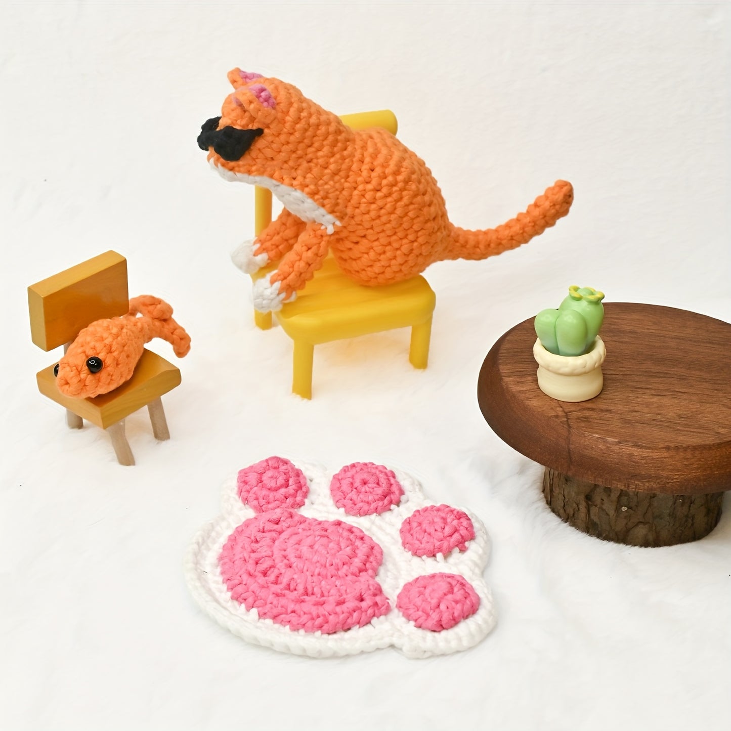 DIY Cat Crochet Starter Kits For Beginners Cat, Fish, Cat Paw Crochet Set Beginners Making Gifts, Coasters, Ornaments With Step-by-Step Video Tutorials Easy Amigurumi Crochet Kit