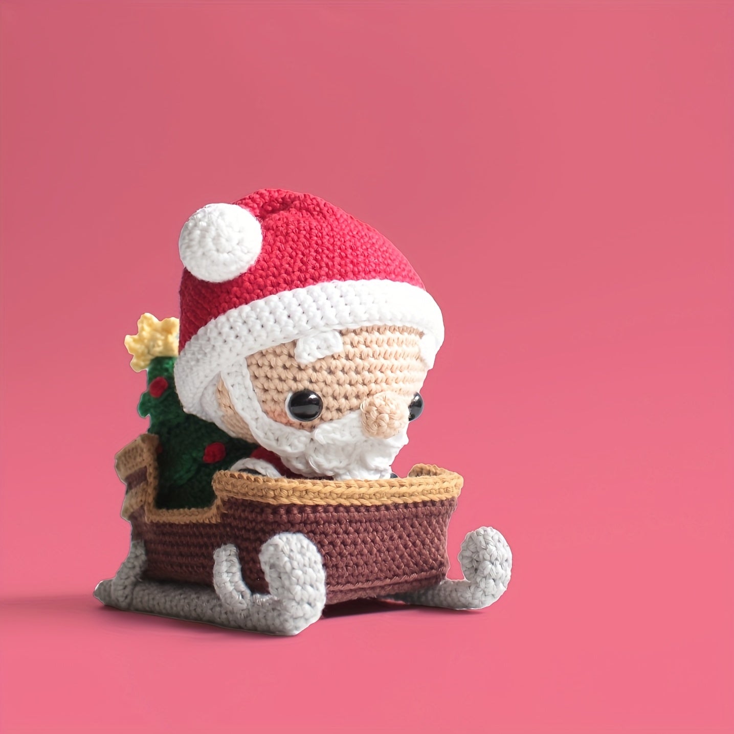 1 Material Kit, Sledge + Christmas Tree for Seniors, Beginner Crochet Kit for Adults Handmade DIY Knitting Supplies.