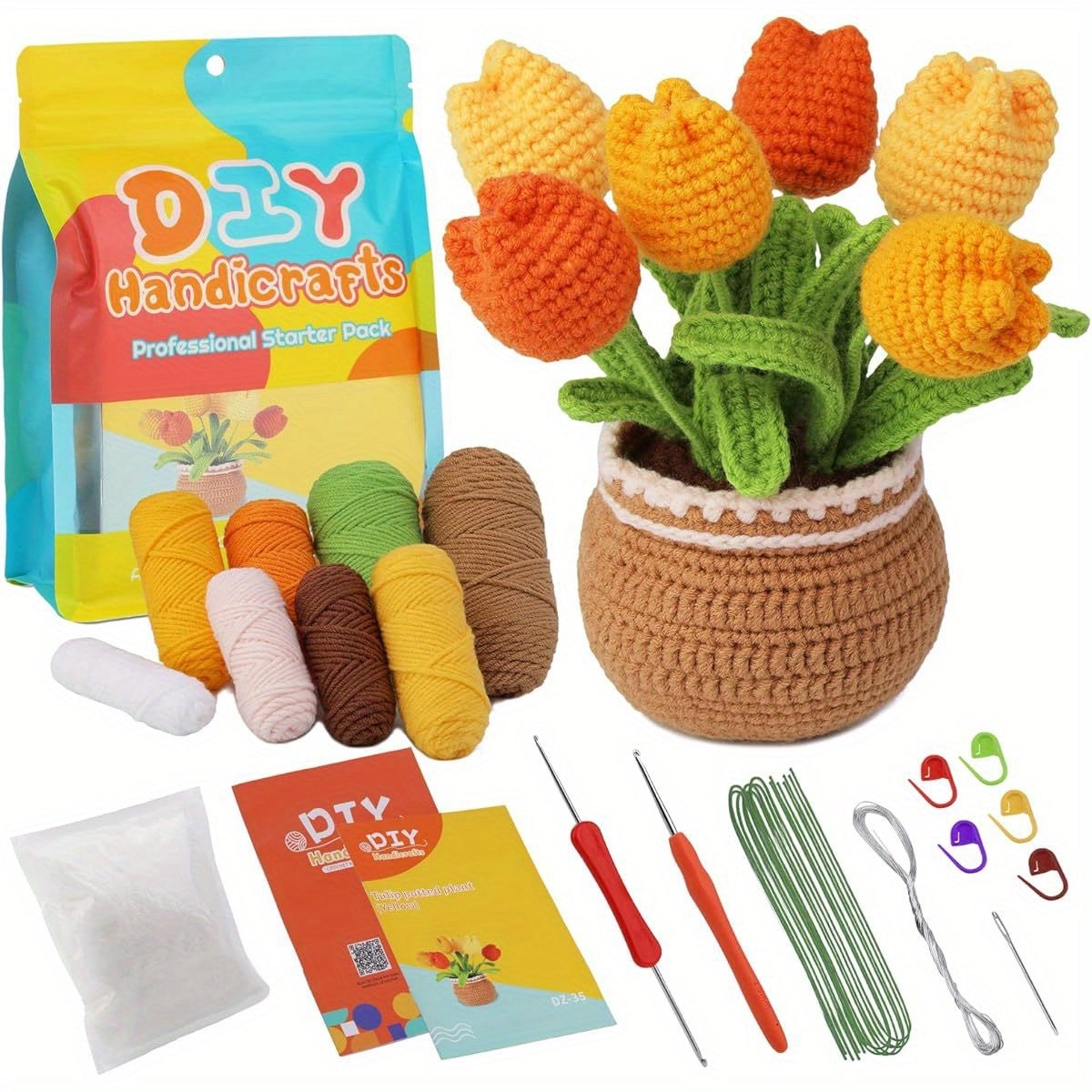 Crochet kit for Beginners Adults and Kids Knitting Flower and Plant for Starter Lovers Learn How to with Step- by- Step Video Tutorial for DIY Kits