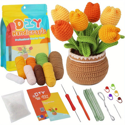 Crochet kit for Beginners Adults and Kids Knitting Flower and Plant for Starter Lovers Learn How to with Step- by- Step Video Tutorial for DIY Kits